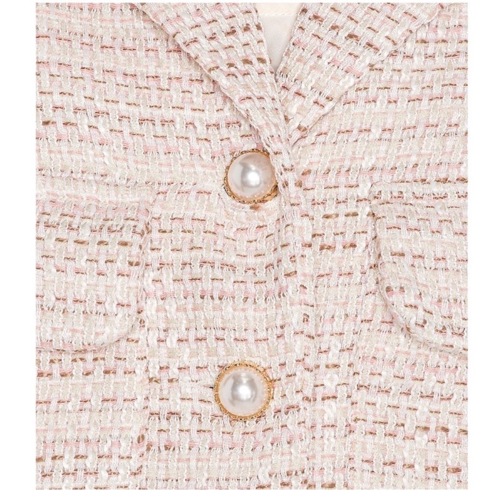 NWT REVOLVE X SONG OF STYLE Pastel Tweed Pearl Button Structured Crop Blazer XXL - Picture 4 of 9